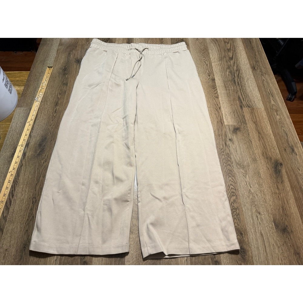 Serra Pants Women XL Beige Trousers Elastic Waist Wide Leg Drawstring Crease